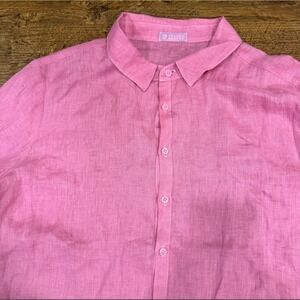 CP Shades Pink Romy Oversized Linen Long Sleeve Button Up Blouse Shirt Women's L